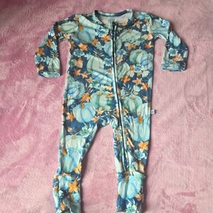 Birdie Bean Bamboo Hazel Blue and Orange Pumpkin Convertible Footie